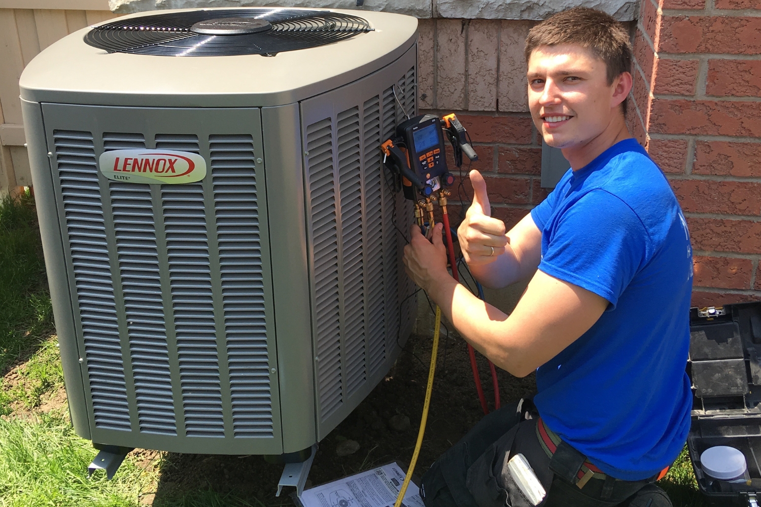 man doing ac maintenance outside