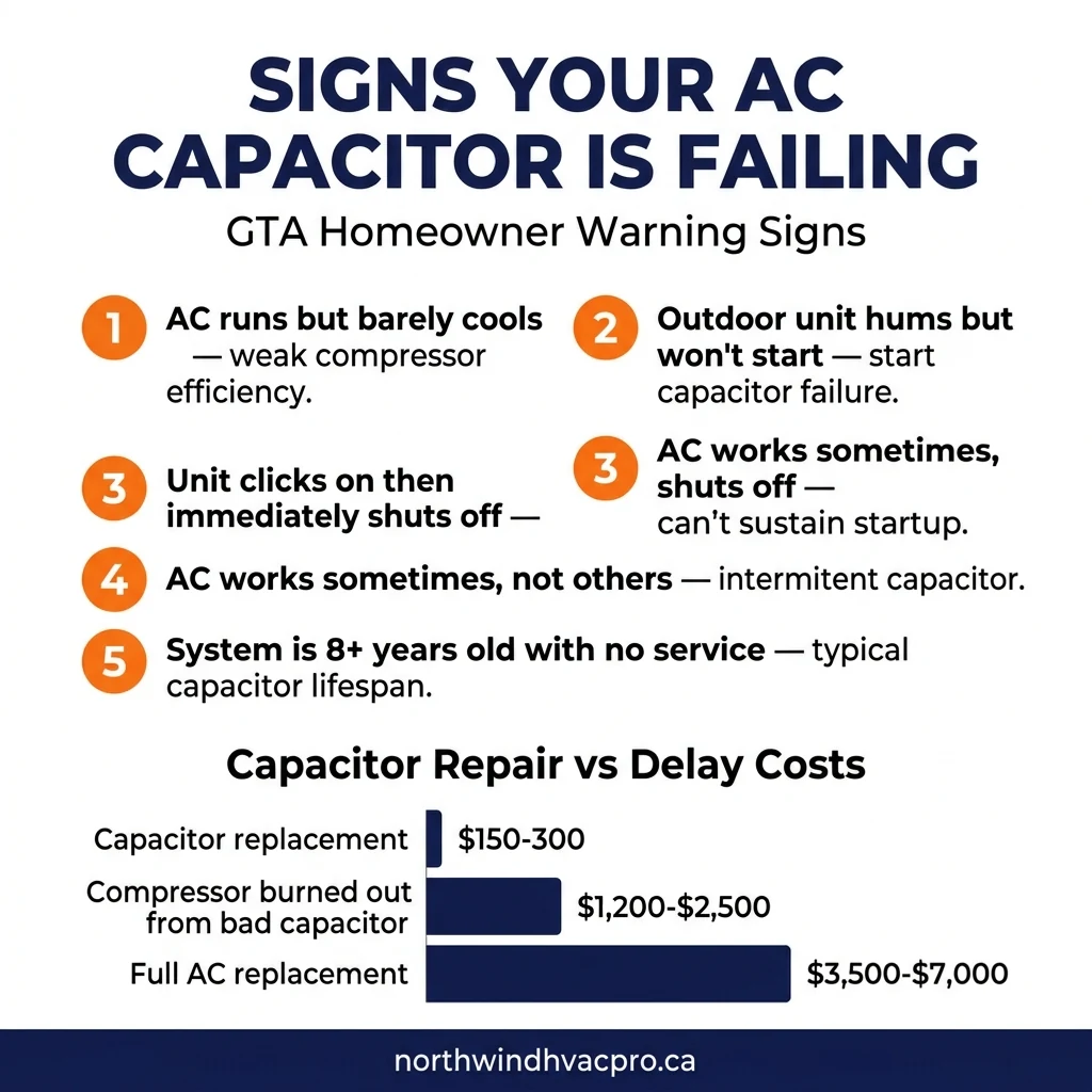 Signs your AC capacitor is failing infographic warning signs GTA 2026