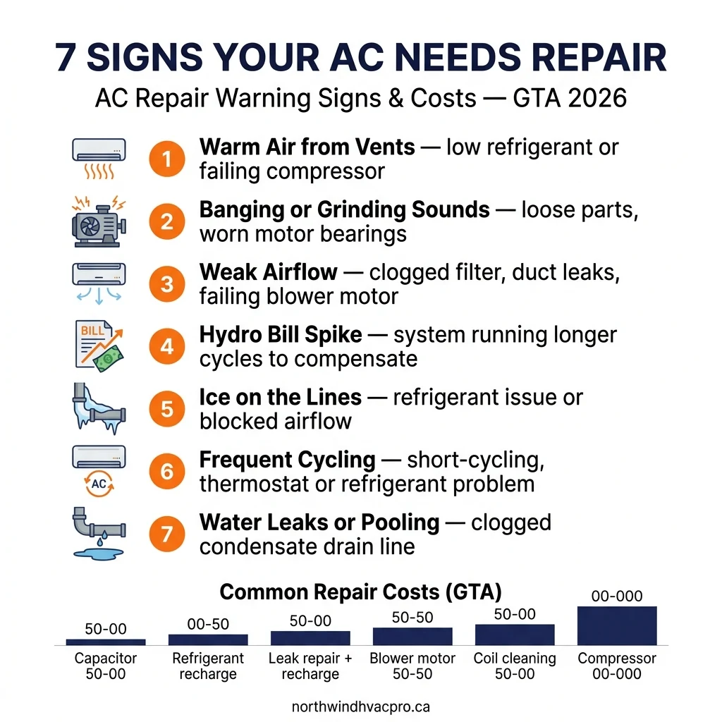 7 signs your AC needs repair and common repair costs GTA 2026