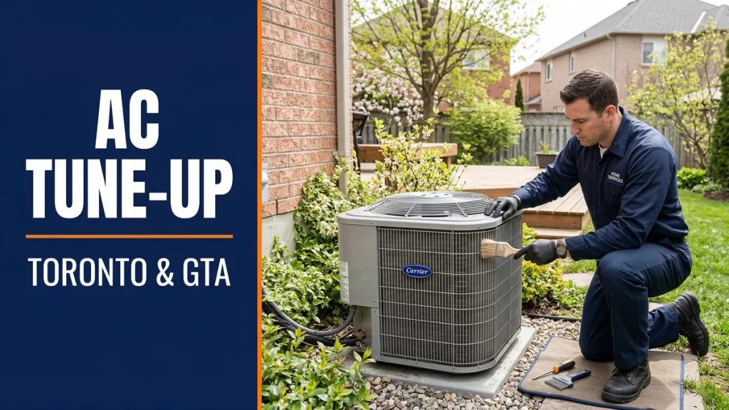 NorthWind HVAC technician performing AC tune-up on outdoor condenser unit Toronto GTA spring