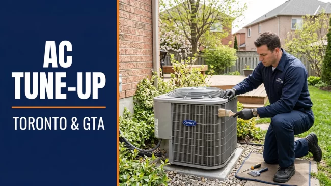 NorthWind HVAC technician performing AC tune-up on outdoor condenser unit Toronto GTA spring