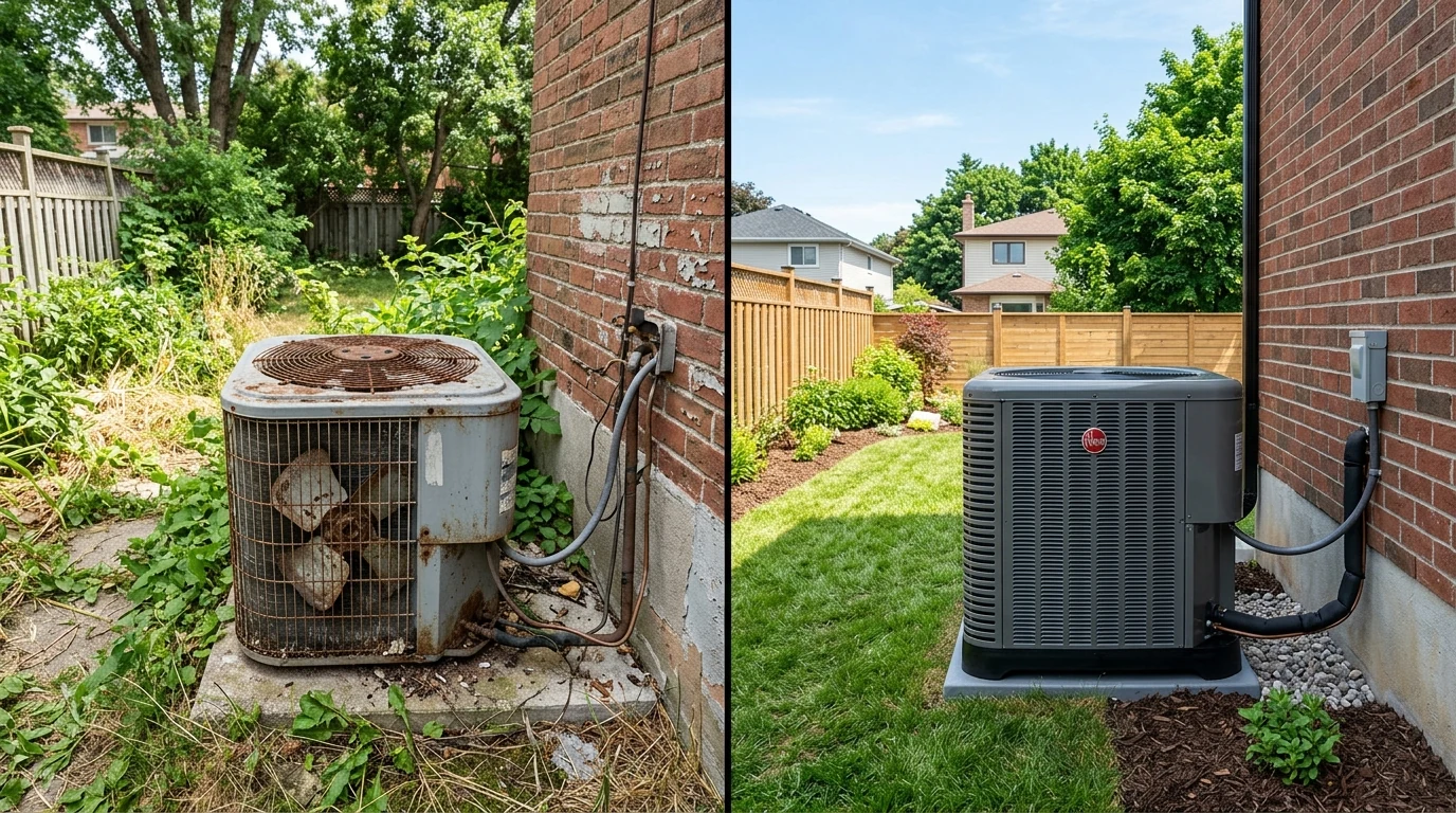 NorthWind HVAC technician examining furnace flame sensor during service call in Toronto GTA basement