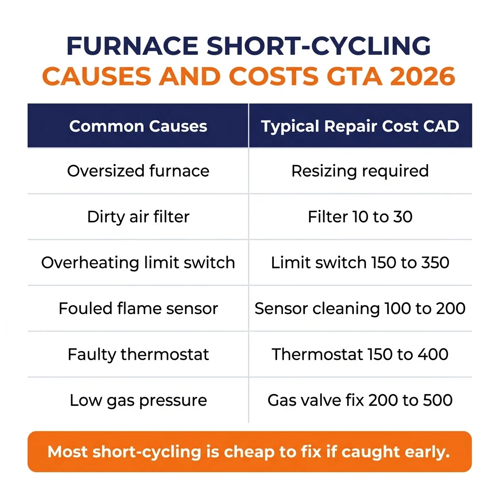 7 reasons a furnace keeps short-cycling with repair costs GTA 2026