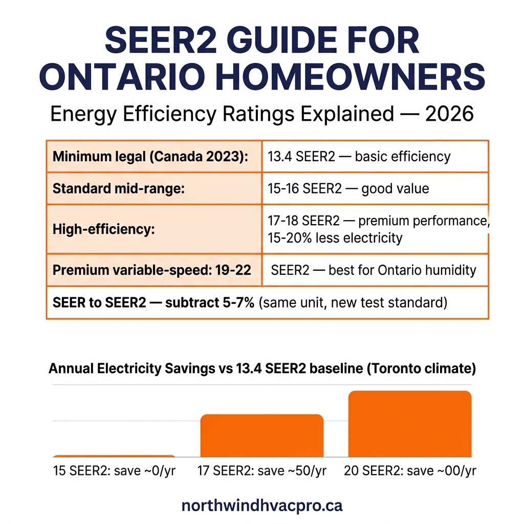 SEER2 rating guide Ontario homeowners energy efficiency infographic 2026