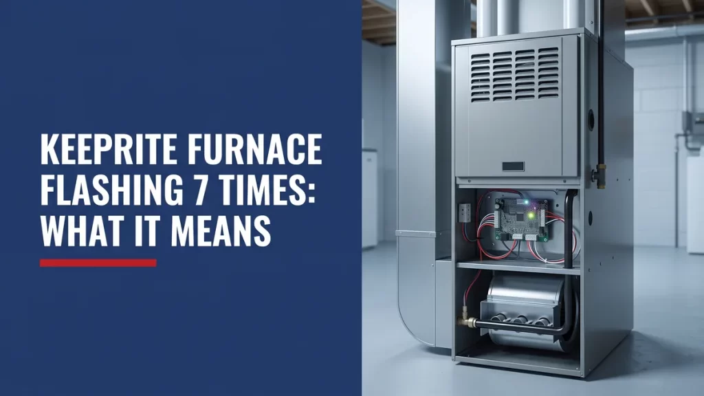 Indoor gas furnace with control board LED, illustrating what a KeepRite furnace 7 flashes code means