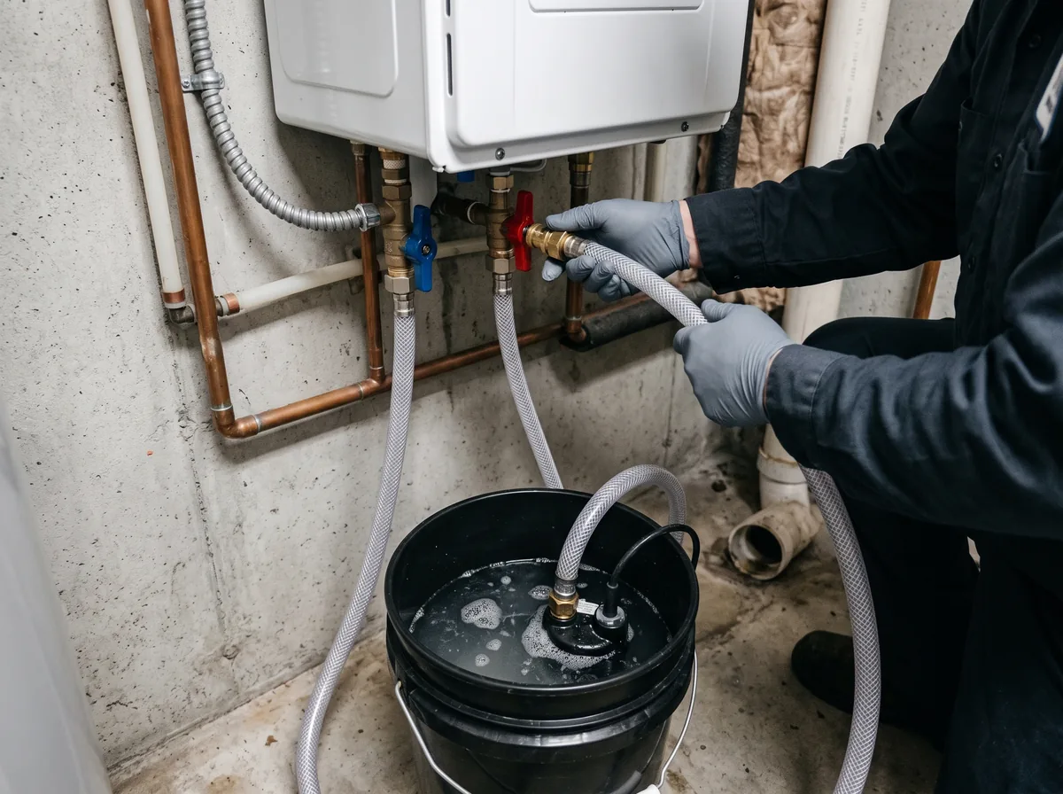 Descaling Tankless Water Heater Heat Exchanger An annual descaling flushes mineral buildup out of a tankless heat exchanger