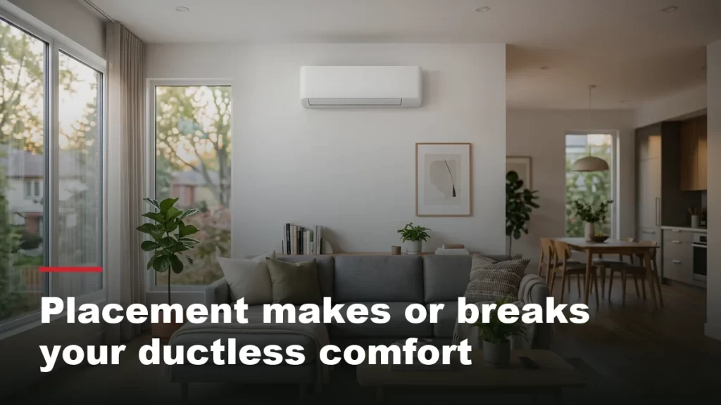Modern GTA living room with a ductless indoor unit mounted high above the sofa